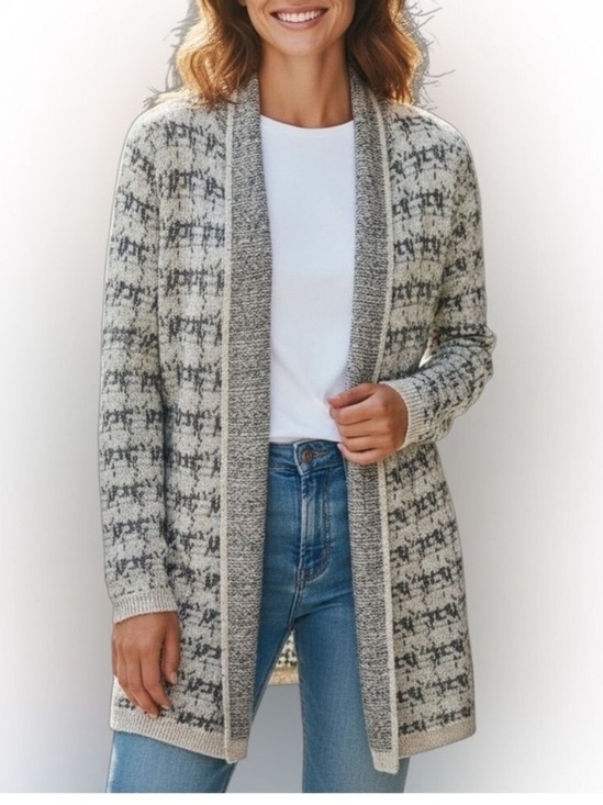 Cynthia Rowley Sweaters - Cynthia Rowley Alpaca Blend Houndstooth Open Front Cardigan Sweater Medium Grey